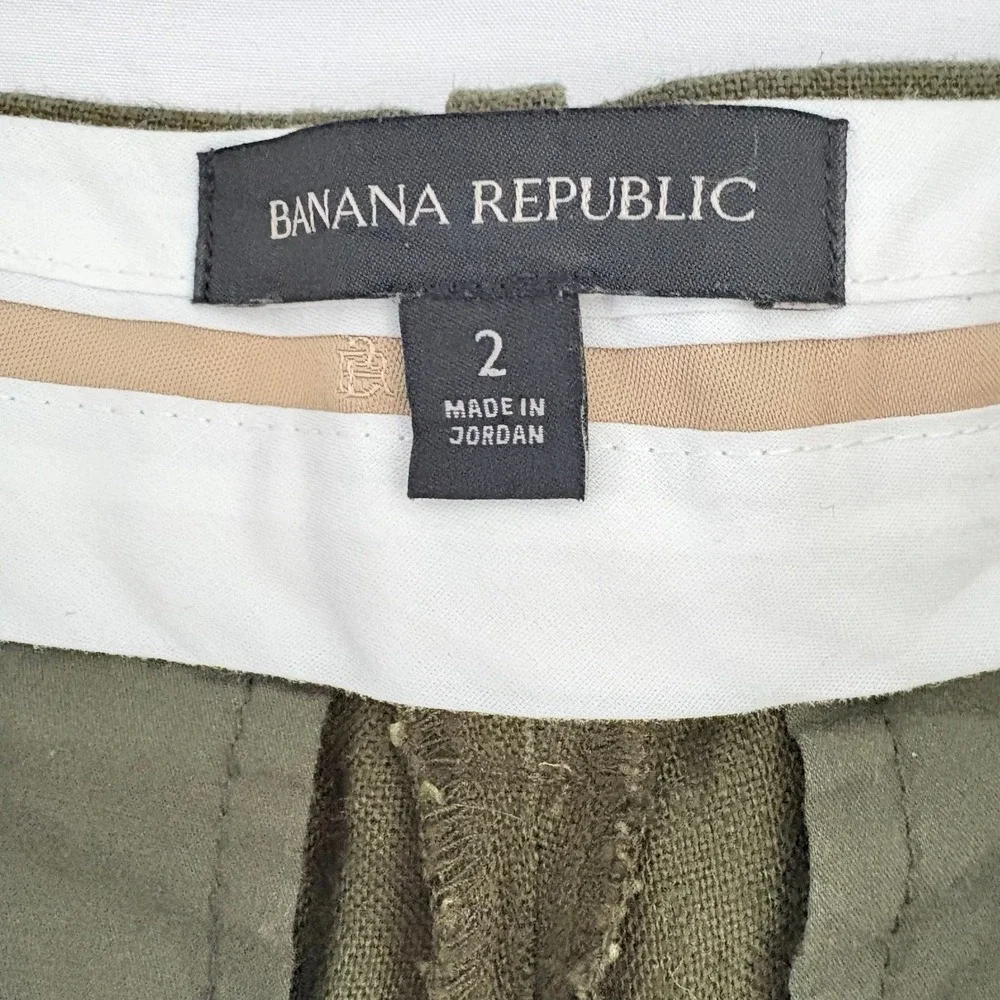 Banana Republic Womens Olive Green‎ Linen Wide Leg Pleated Trousers Pants Size 2